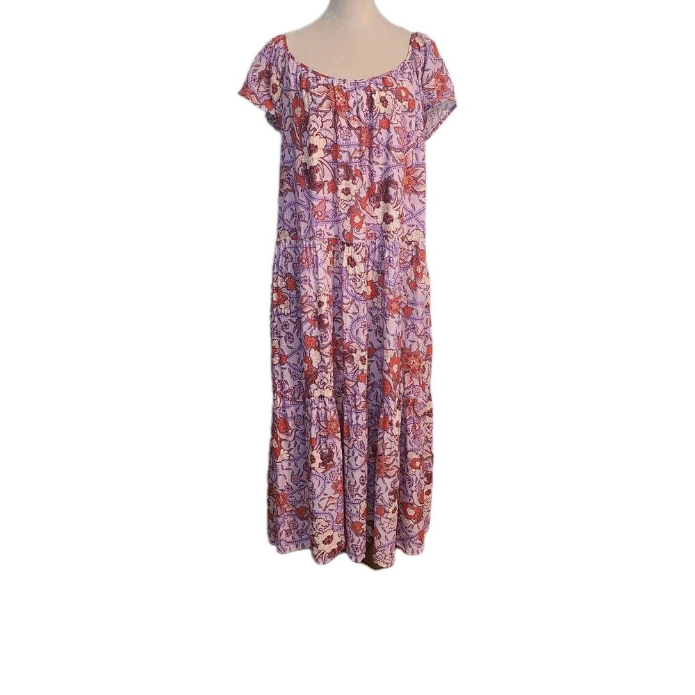 Knox Rose Boho Floral Tiered Maxi Dress Purple Haze XXL NWT Lined Pockets Beach